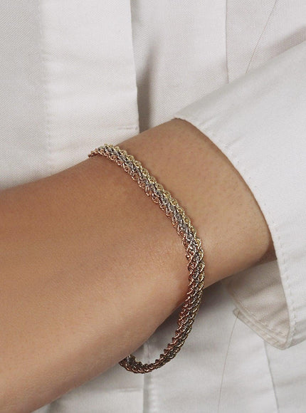 Tri-Toned Multi-Strand Rope Chain Bracelet in 10k Yellow, White, and Rose Gold - Ellie Belle