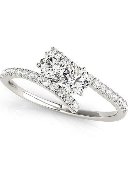 Two Stone Bypass Diamond Ring in 14k White Gold (3/4 cttw) - Ellie Belle