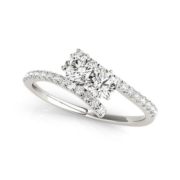 Two Stone Bypass Diamond Ring in 14k White Gold (3/4 cttw) - Ellie Belle