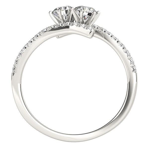 Two Stone Bypass Diamond Ring in 14k White Gold (3/4 cttw) - Ellie Belle