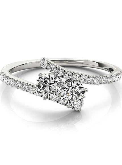 Two Stone Bypass Diamond Ring in 14k White Gold (3/4 cttw) - Ellie Belle