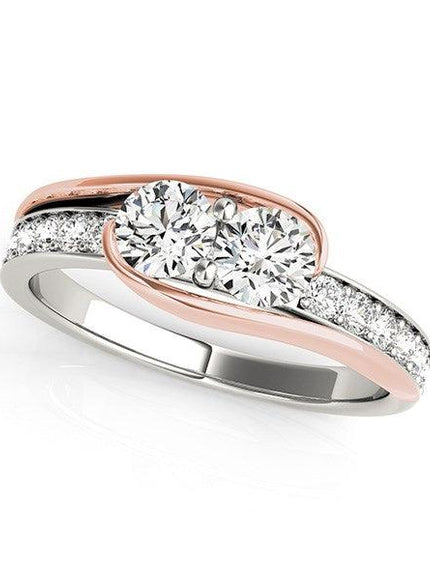 Two Stone Diamond Ring in 14k White And Rose Gold (3/4 cttw) - Ellie Belle