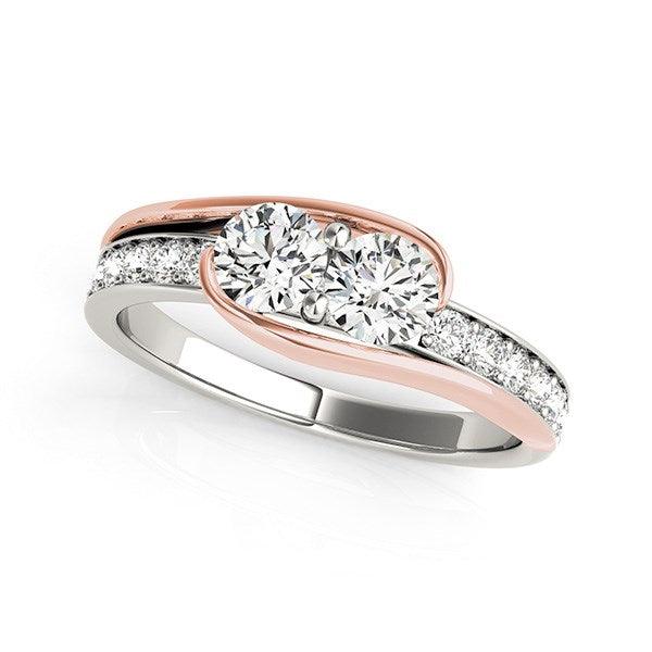 Two Stone Diamond Ring in 14k White And Rose Gold (3/4 cttw) - Ellie Belle