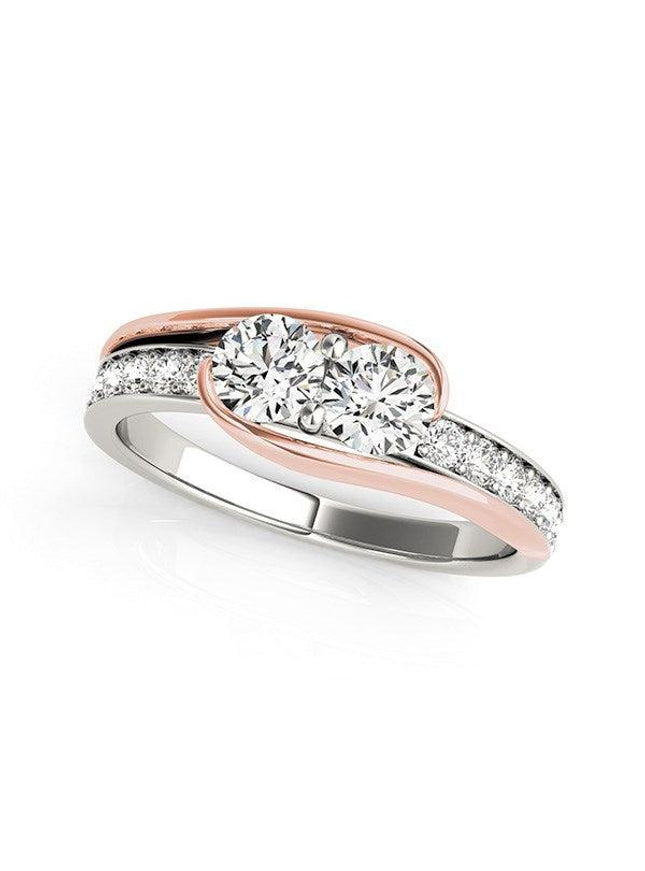 Two Stone Diamond Ring in 14k White And Rose Gold (3/4 cttw) - Ellie Belle
