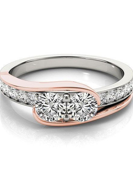 Two Stone Diamond Ring in 14k White And Rose Gold (3/4 cttw) - Ellie Belle