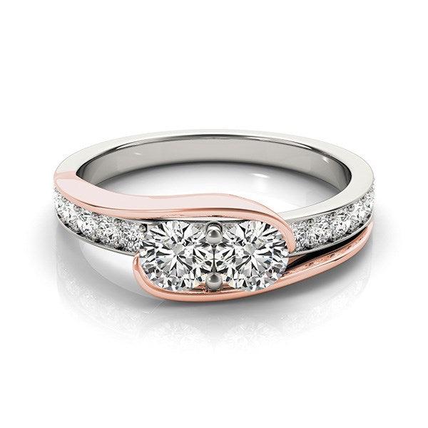 Two Stone Diamond Ring in 14k White And Rose Gold (3/4 cttw) - Ellie Belle