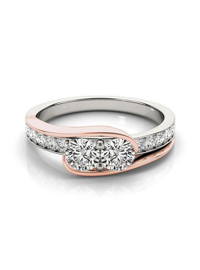 Two Stone Diamond Ring in 14k White And Rose Gold (3/4 cttw) - Ellie Belle