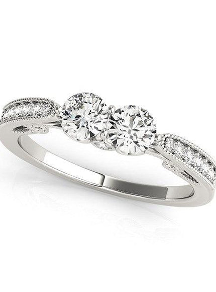 Two Stone Diamond Ring With Milgrain Design In 14k White Gold (3/4 cttw) - Ellie Belle