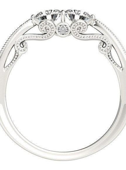 Two Stone Diamond Ring With Milgrain Design In 14k White Gold (3/4 cttw) - Ellie Belle