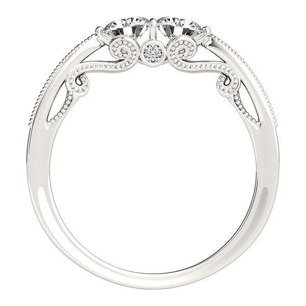 Two Stone Diamond Ring With Milgrain Design In 14k White Gold (3/4 cttw) - Ellie Belle