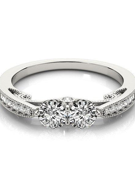 Two Stone Diamond Ring With Milgrain Design In 14k White Gold (3/4 cttw) - Ellie Belle