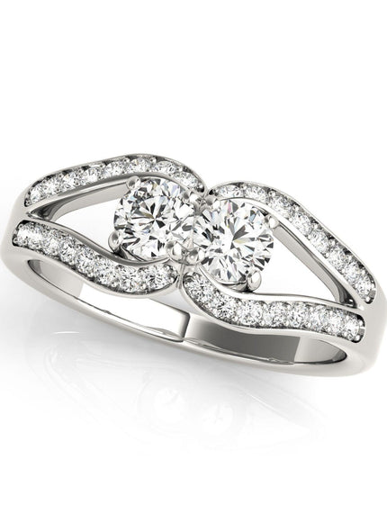 Two Stone Split Shank Design Diamond Ring in 14k White Gold (3/4 cttw) - Ellie Belle