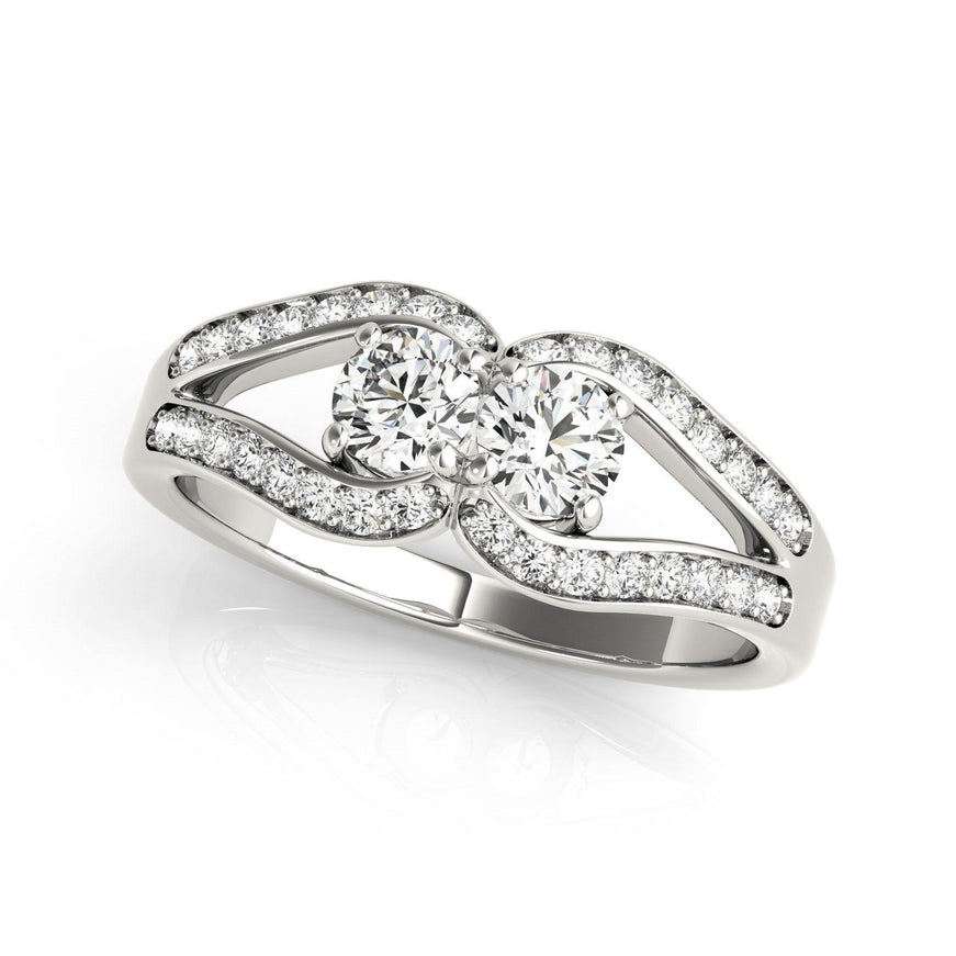 Two Stone Split Shank Design Diamond Ring in 14k White Gold (3/4 cttw) - Ellie Belle