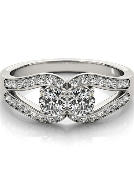 Two Stone Split Shank Design Diamond Ring in 14k White Gold (3/4 cttw) - Ellie Belle