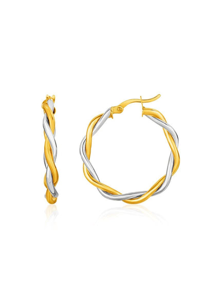 Two-Tone Twisted Wire Round Hoop Earrings in 10k Yellow and White Gold - Ellie Belle