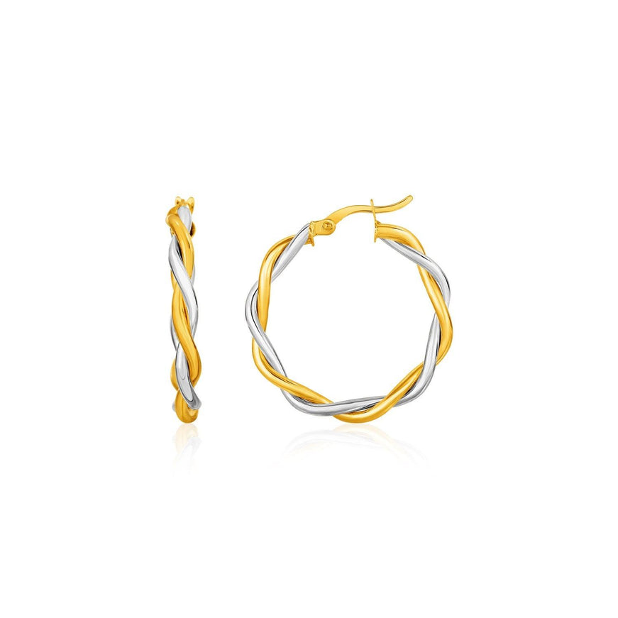 Two-Tone Twisted Wire Round Hoop Earrings in 10k Yellow and White Gold - Ellie Belle