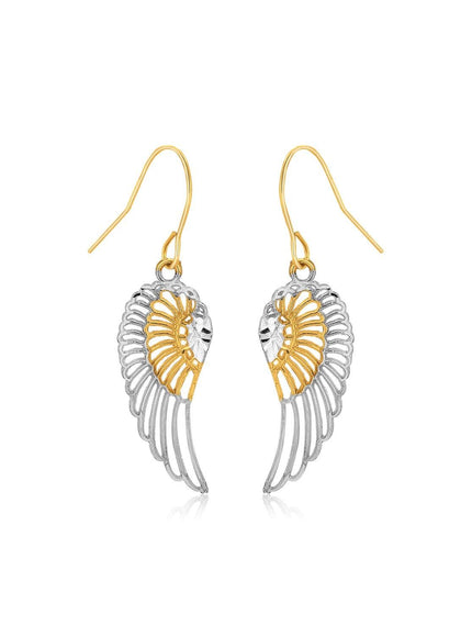 Two-Tone Wing Drop Earrings in 10K Gold - Ellie Belle