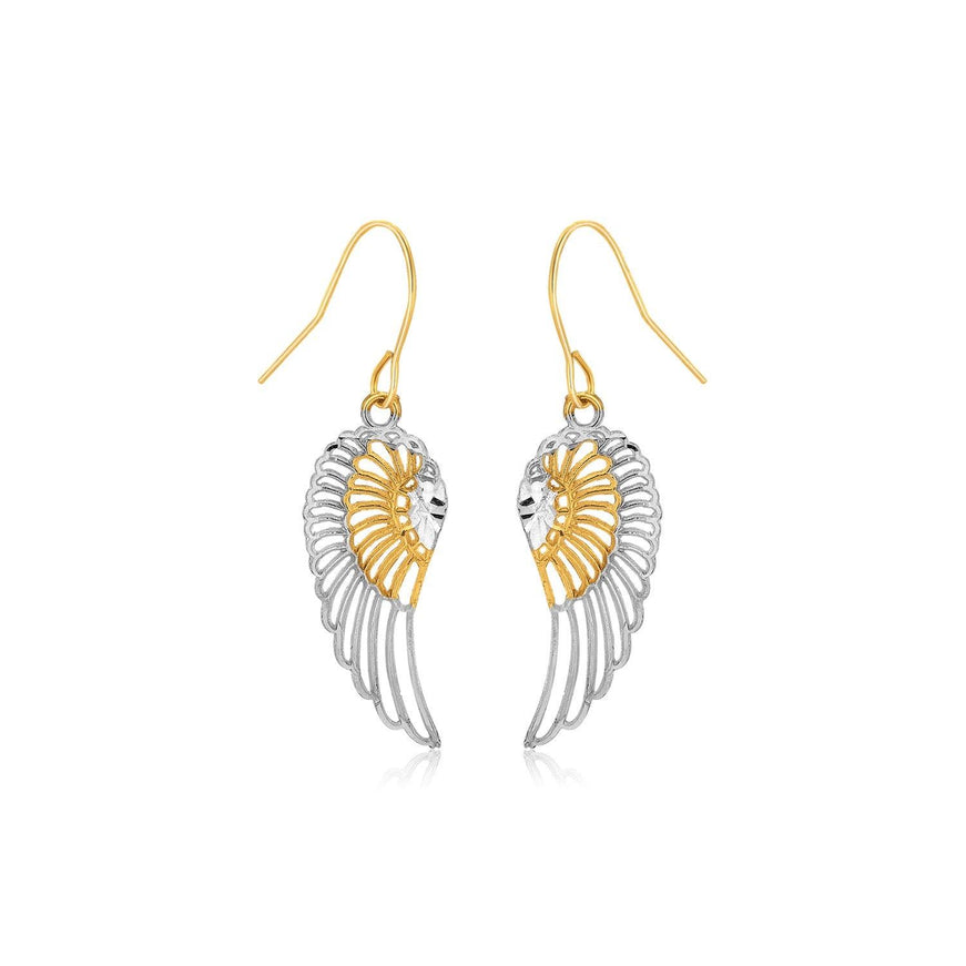 Two-Tone Wing Drop Earrings in 10K Gold - Ellie Belle