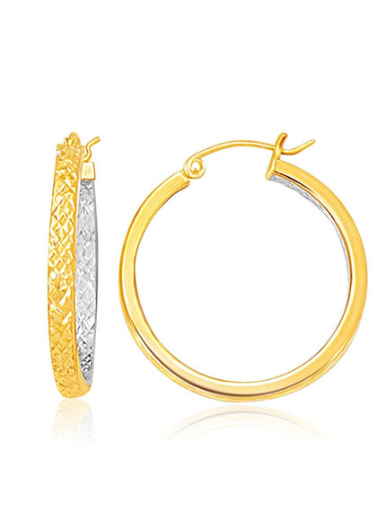 Two-Tone Yellow and White Gold Medium Patterned Hoop Earrings - Ellie Belle