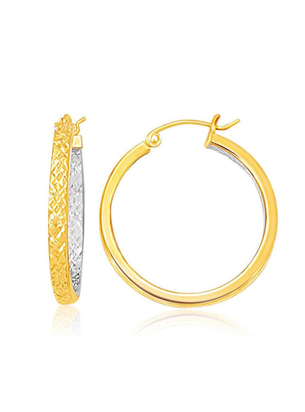 Two-Tone Yellow and White Gold Petite Patterned Hoop Earrings - Ellie Belle