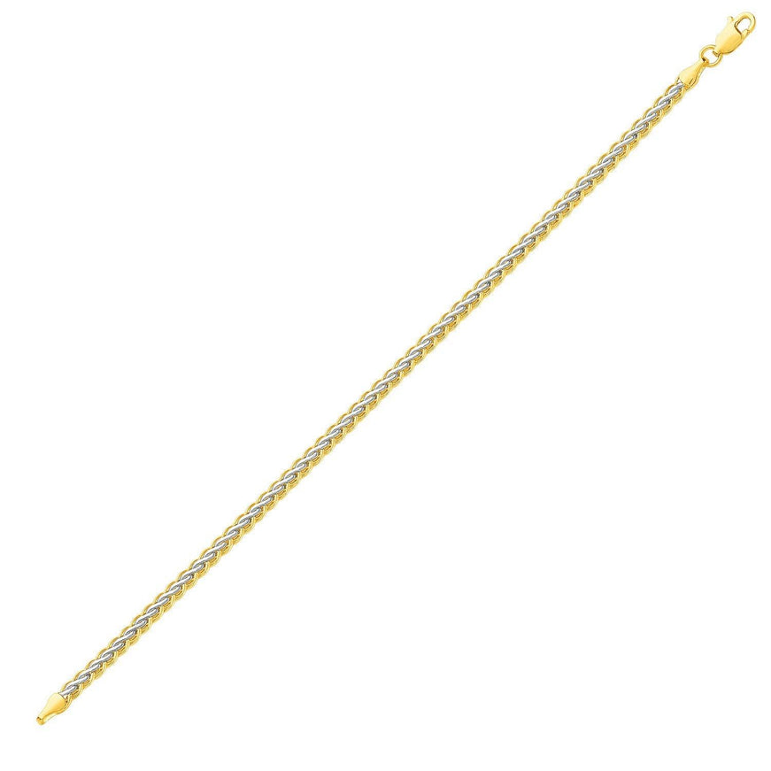 Two-Toned Fine Wheat Chain Bracelet in 10k Yellow and White Gold - Ellie Belle