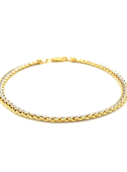 Two-Toned Fine Wheat Chain Bracelet in 10k Yellow and White Gold - Ellie Belle