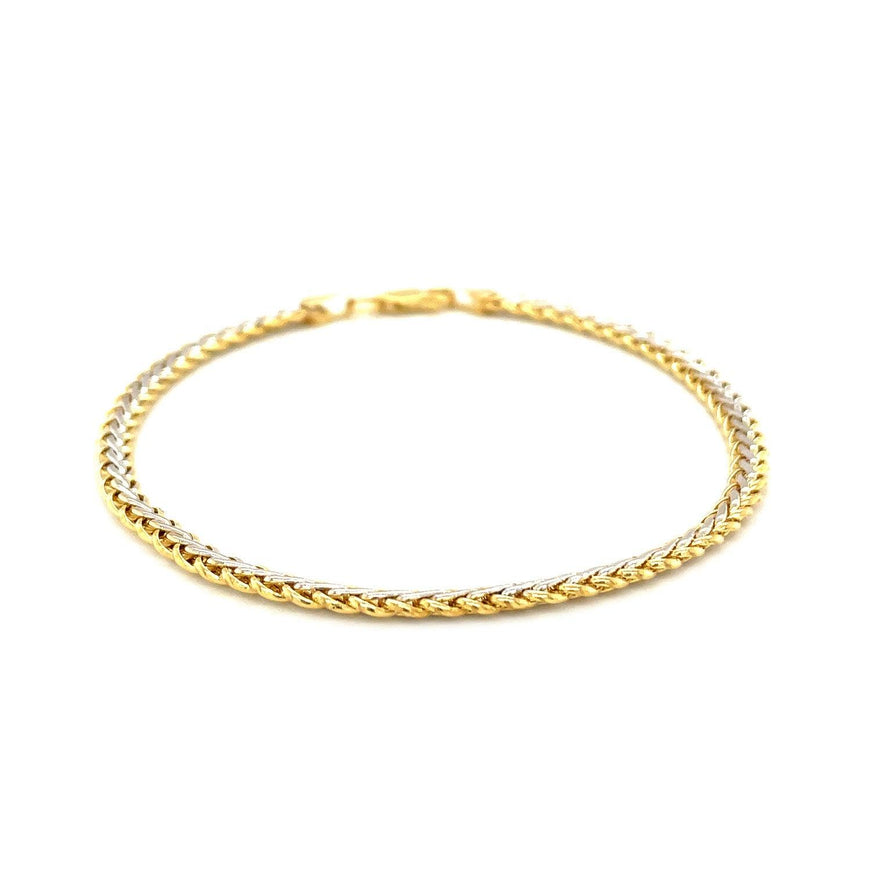 Two-Toned Fine Wheat Chain Bracelet in 10k Yellow and White Gold - Ellie Belle