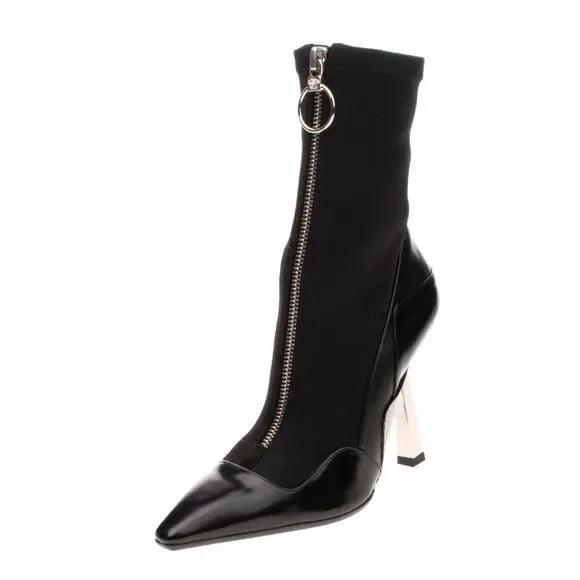 Versace Black Leather Ankle Sock Boots