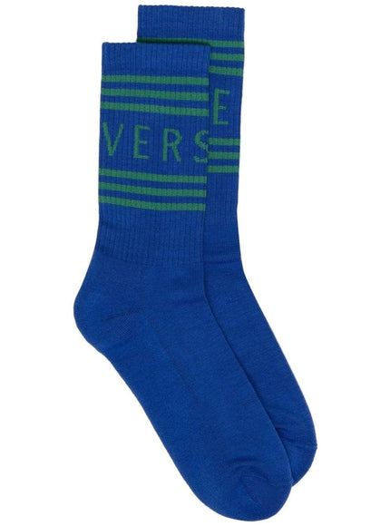 Versace Blue Striped Logo Socks - Ellie Belle