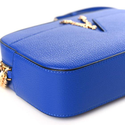 Versace Grainy Calfskin Small Virtus Camera Bag Blue - Ellie Belle