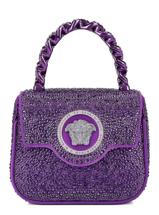 Versace La Medusa Crystal Top Handle Mini Bag Purple
