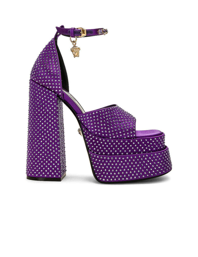 Versace Medusa Aevitas Embellished Platform Sandals Purple - Ellie Belle