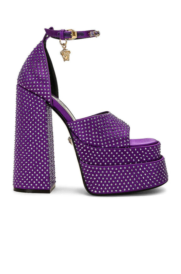 Versace Medusa Aevitas Embellished Platform Sandals Purple - Ellie Belle