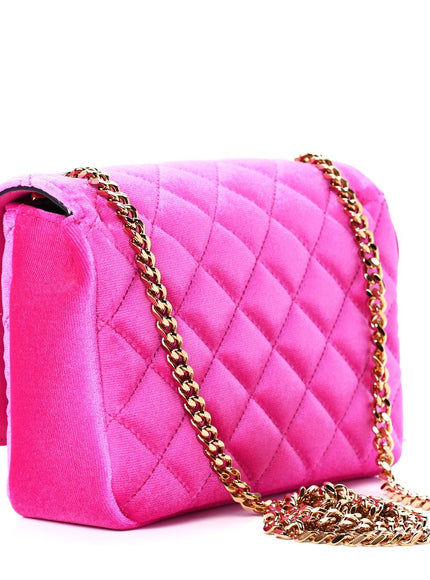 Versace Pink Velvet Quilted Medusa Chain Crossbody Bag - Ellie Belle