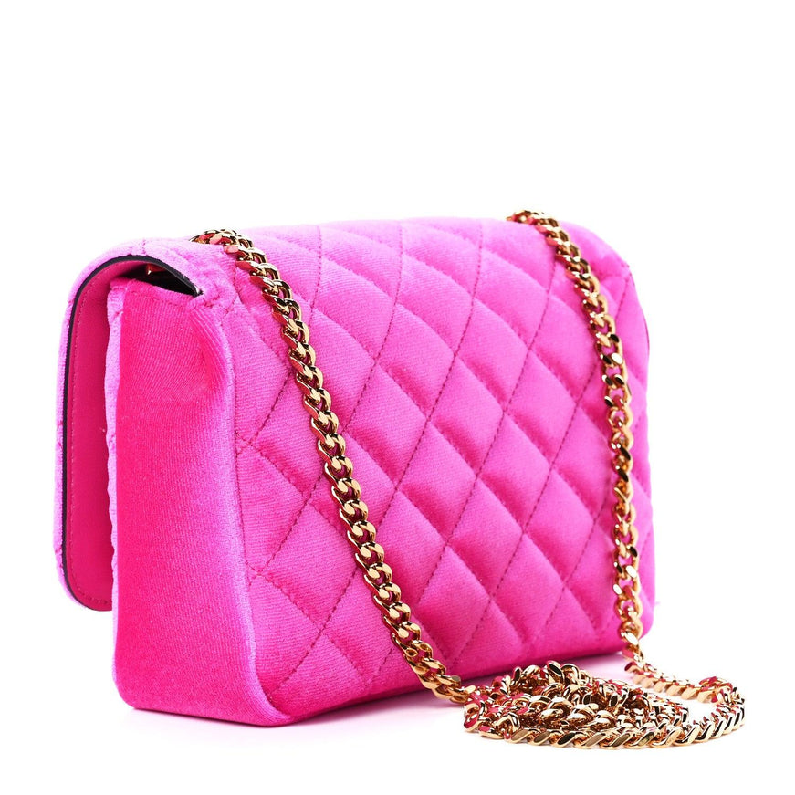 Versace Pink Velvet Quilted Medusa Chain Crossbody Bag - Ellie Belle