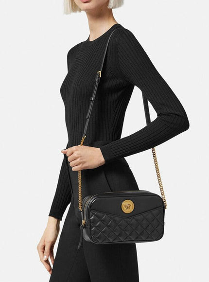 Versace Quilted Medusa Medium Icon Crossbody Bag Black - Ellie Belle