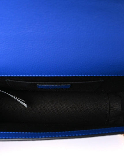Versace Textured Calfskin Virtus V Chain Crossbody Bag Blue - Ellie Belle