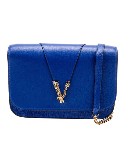 Versace Textured Calfskin Virtus V Chain Crossbody Bag - Ellie Belle