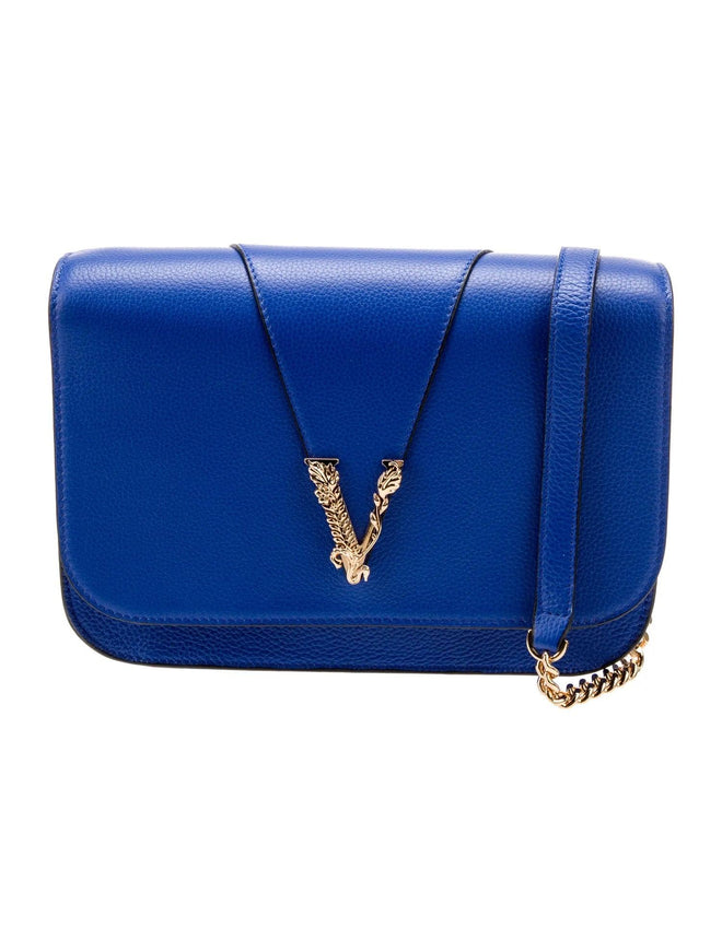 Versace Textured Calfskin Virtus V Chain Crossbody Bag - Ellie Belle