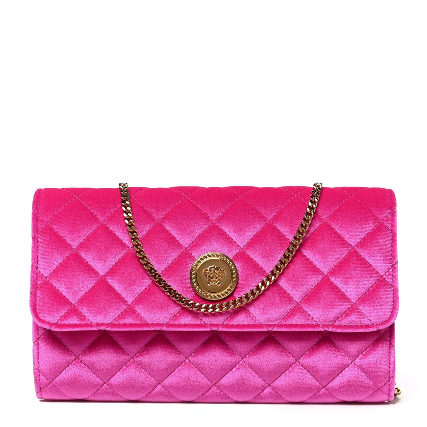 Versace Velvet Quilted Medusa Wallet On Chain Pink - Ellie Belle