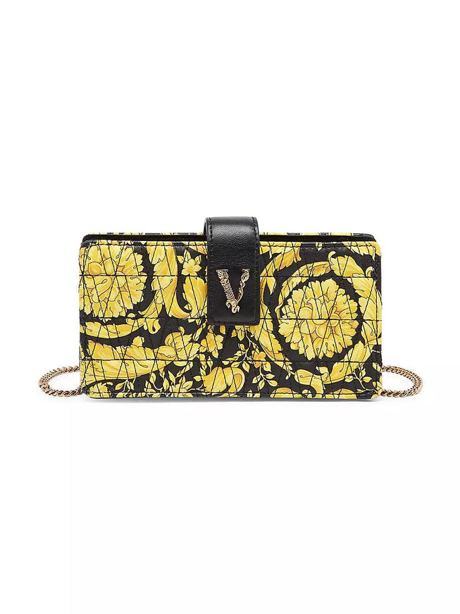 Versace Virtus Barocco-Print Quilted Leather Wallet-On-Chain - Ellie Belle