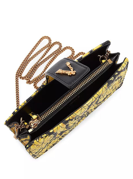 Versace Virtus Barocco-Print Quilted Leather Wallet-On-Chain - Ellie Belle