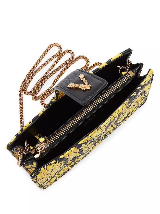 Versace Virtus Barocco-Print Quilted Leather Wallet-On-Chain - Ellie Belle