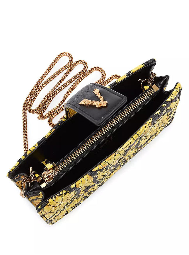 Versace Virtus Barocco-Print Quilted Leather Wallet-On-Chain - Ellie Belle