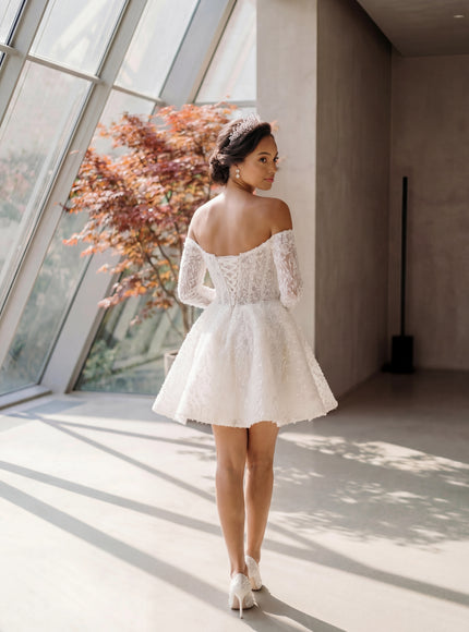 Ellie Belle Vivienne Off Shoulder Mini Bridal Dress