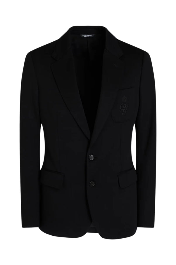 Dolce & Gabbana Men's Embroidered Logo Wool Blazer in Black