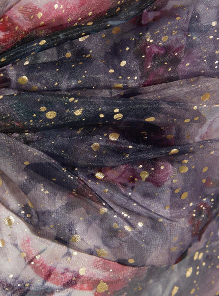 Marchesa Floral Blouson-Sleeve Gown