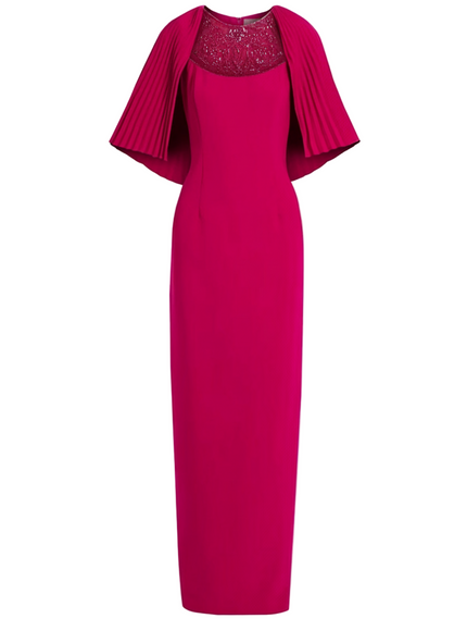 Theia Embellished Cape-Effect Crepe Gown