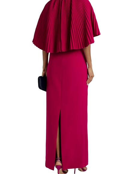 Theia Embellished Cape-Effect Crepe Gown