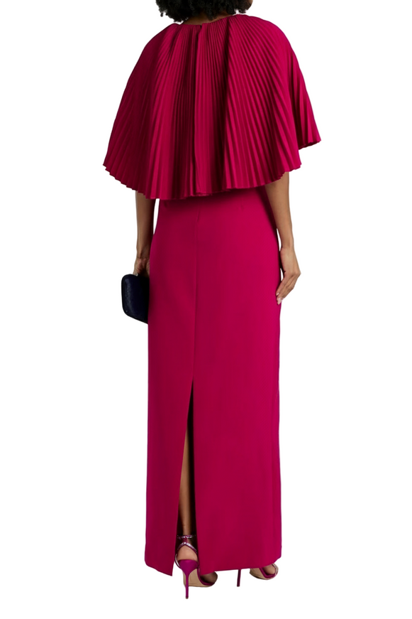 Theia Embellished Cape-Effect Crepe Gown